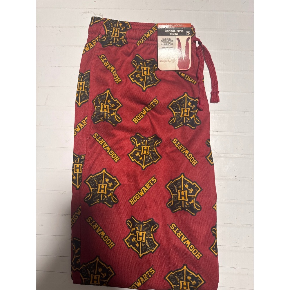 Harry Potter Hogwarts Mens Sleep Joggers Burgundy‎ Red Crest Pajama Pant M 32-34
